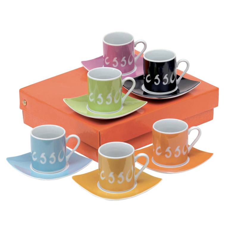 ESPRESSO SADA, 6 barevných šálků s podšálky ESPRESSO SADA, 6 barevných šálků s podšálky